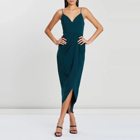 Shona Joy Draped Dress Seaweed Green V-Neck Wedding Bridesmaid Cocktail 6 NWT - Picture 1 of 6
